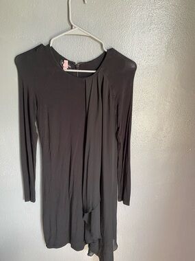 bebe Black Long-Sleeve Draped Mini Dress